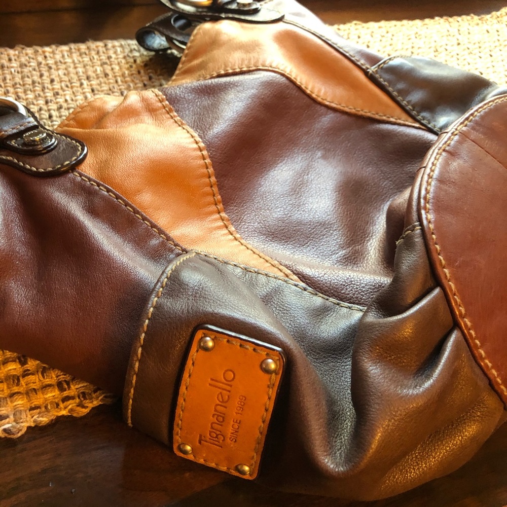 Tignanello Brown Patch Leather Shoulder Handbag - Picture 3 of 11